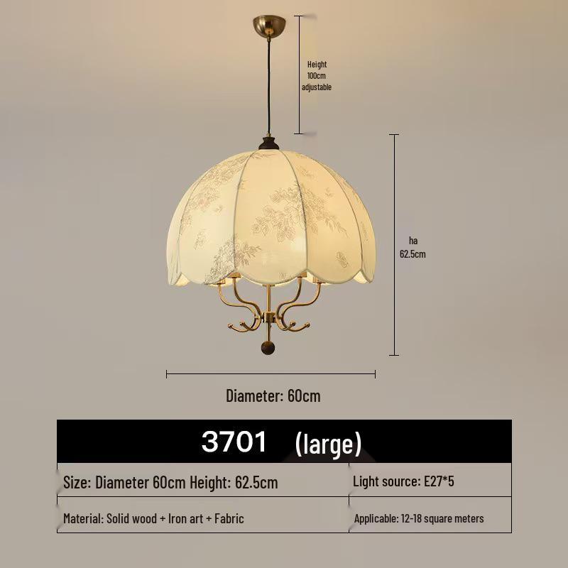 Retro American Wabi-Sabi Chandelier: French Vintage Wood & Fabric Lighting for Bar, Bedroom, or Closet