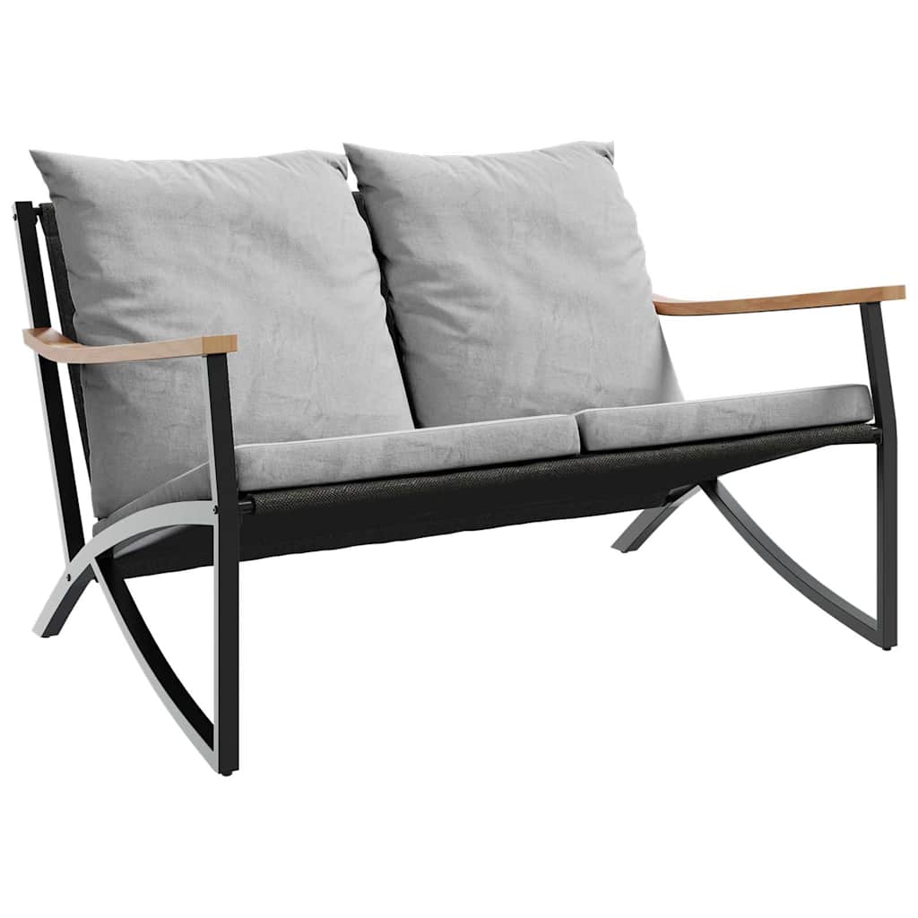 Gartenbank mit Polstern 120 cm Schwarzer Stahl