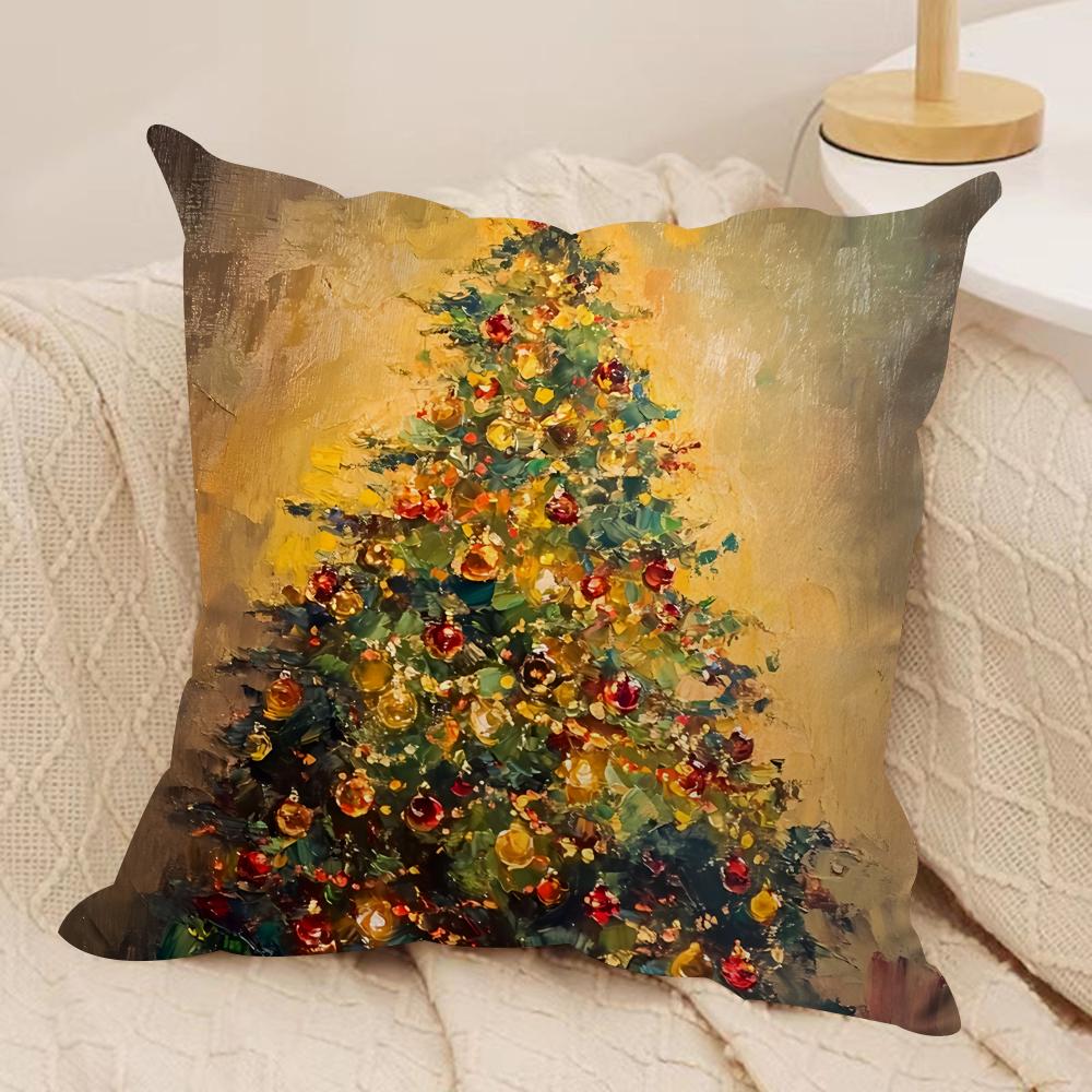 Christmas Window Snow Cushion Cover Silky Short Plush Invisible Zipper Dustproof Sofa Pillow Case For Home Decor