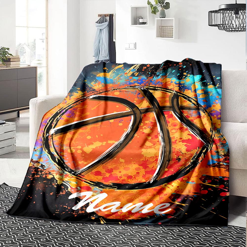 Custom Name Basketball Theme Printed Blanket - Perfect for Couch, Bed, Travel & Outdoor Use | Machine Washable, Cozy & Durable.