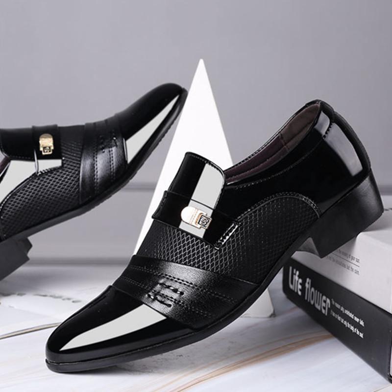 Fashion Men Formal Leather Shoes Slip On Black Pointed Toe Men Loafers Party Office Business Casual for Mens Dress Shoe Big Size 48
