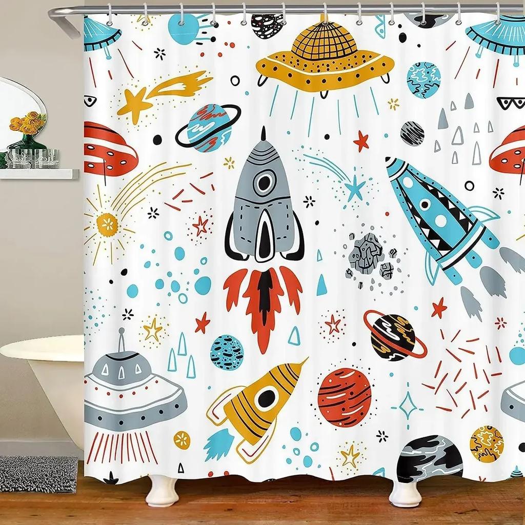 Kid Excavator Shower Curtain Tractor Mechanic Truck Construction Vehicle Boys' Bulldozer Crane Hanging Curtains Bathroom Decor