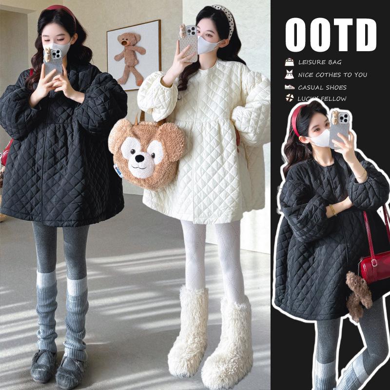 

2025 Autumn/Winter Maternity Korean Quilted Cotton Jacket Dress 2XL абрикосовый