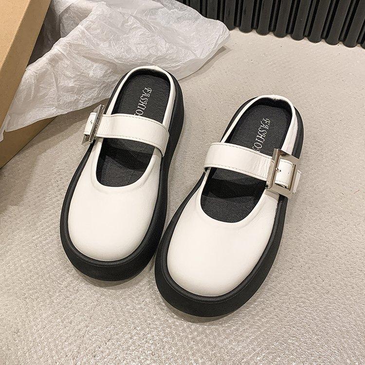 Round head thick-soled bag head half-drag new summer fashion one-button slippers casual muffin sole women's shoes