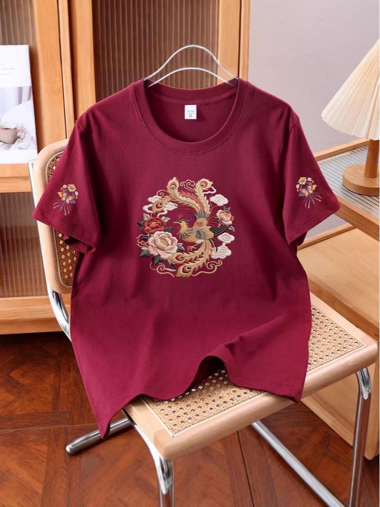 2026 Summer Unisex National Trend Cotton T-Shirt: Chinese Style, Loose Fit, Short Sleeve