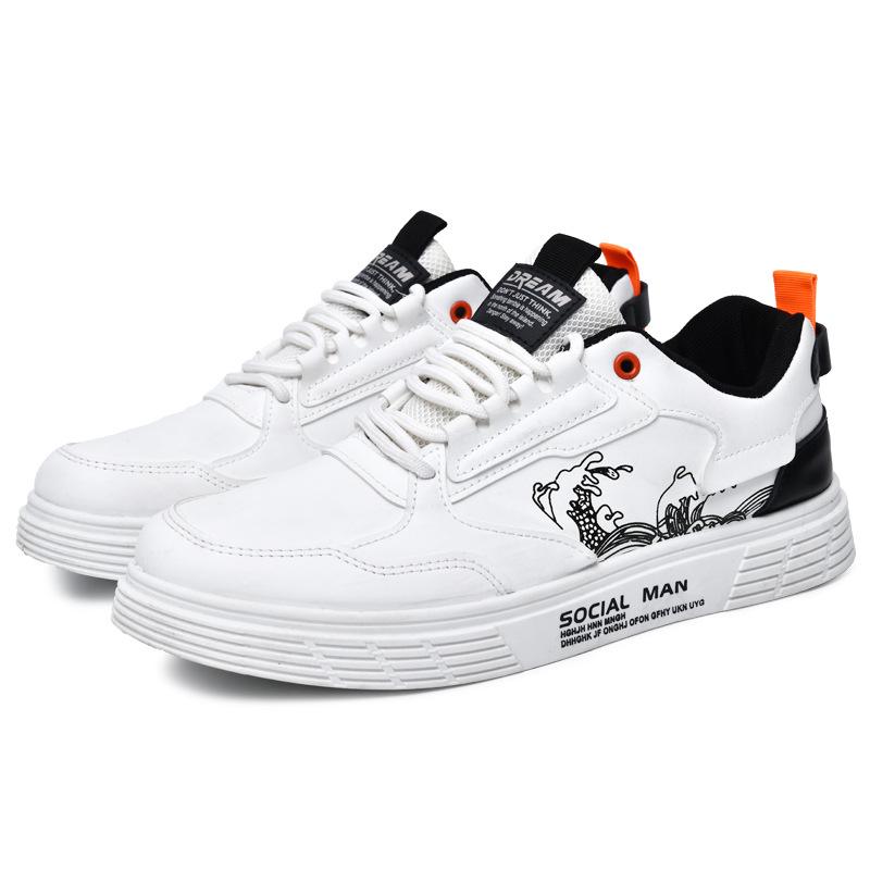 Summer new low-top color matching sports board shoes leather lace-up youth outdoor casual shoes