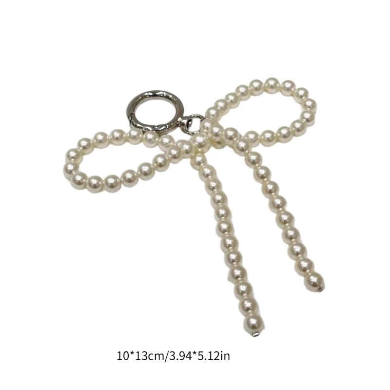 Fashion Pearl Bowknot Keychain Pendant Sweet Cute Hanging Decorations Keyring Charm for Purse Bag Backpack Handbag