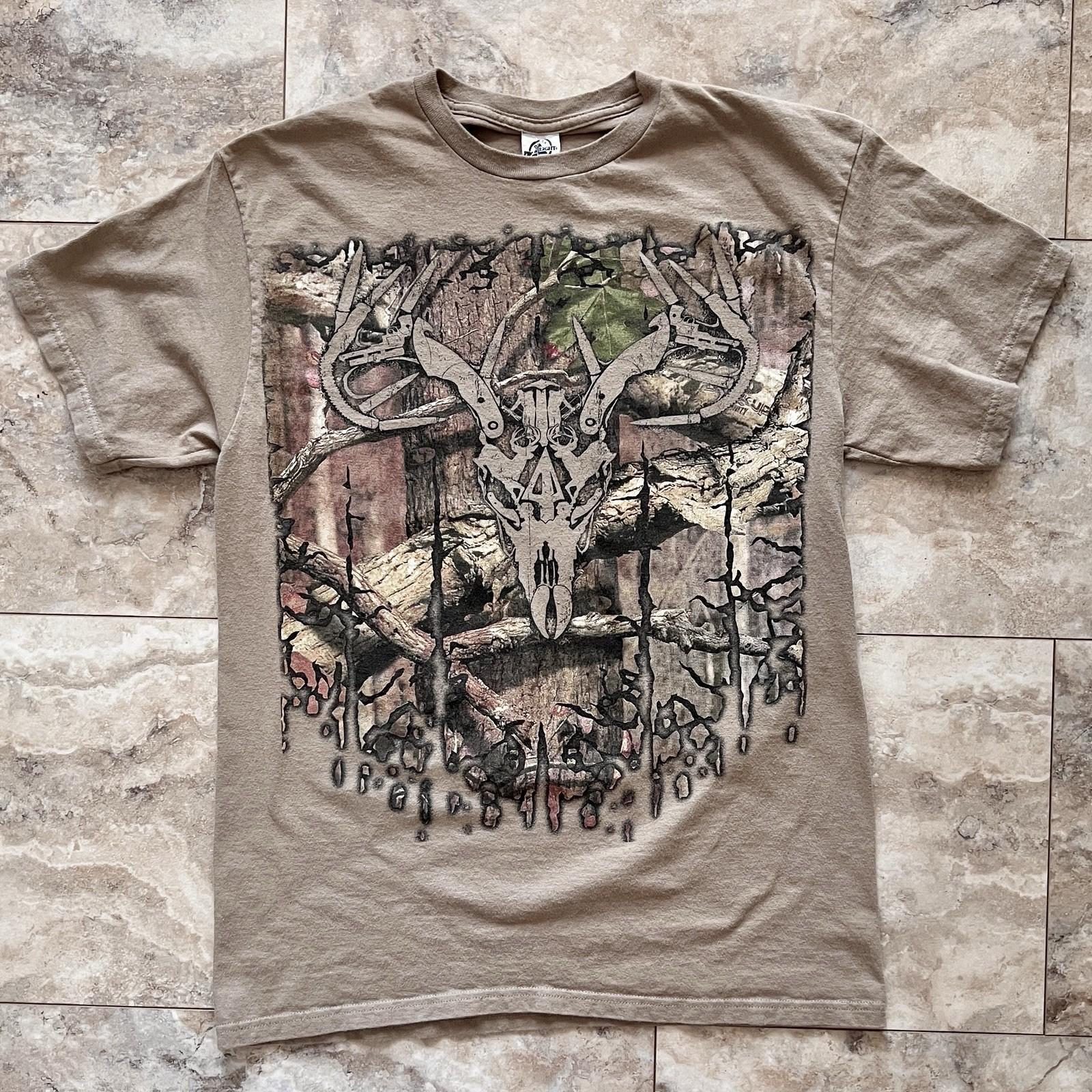 Y2K Camo Shirt Mossy Oak Double Sided Big Face Graphic Tagged L Fits Slim Like M XXXXL