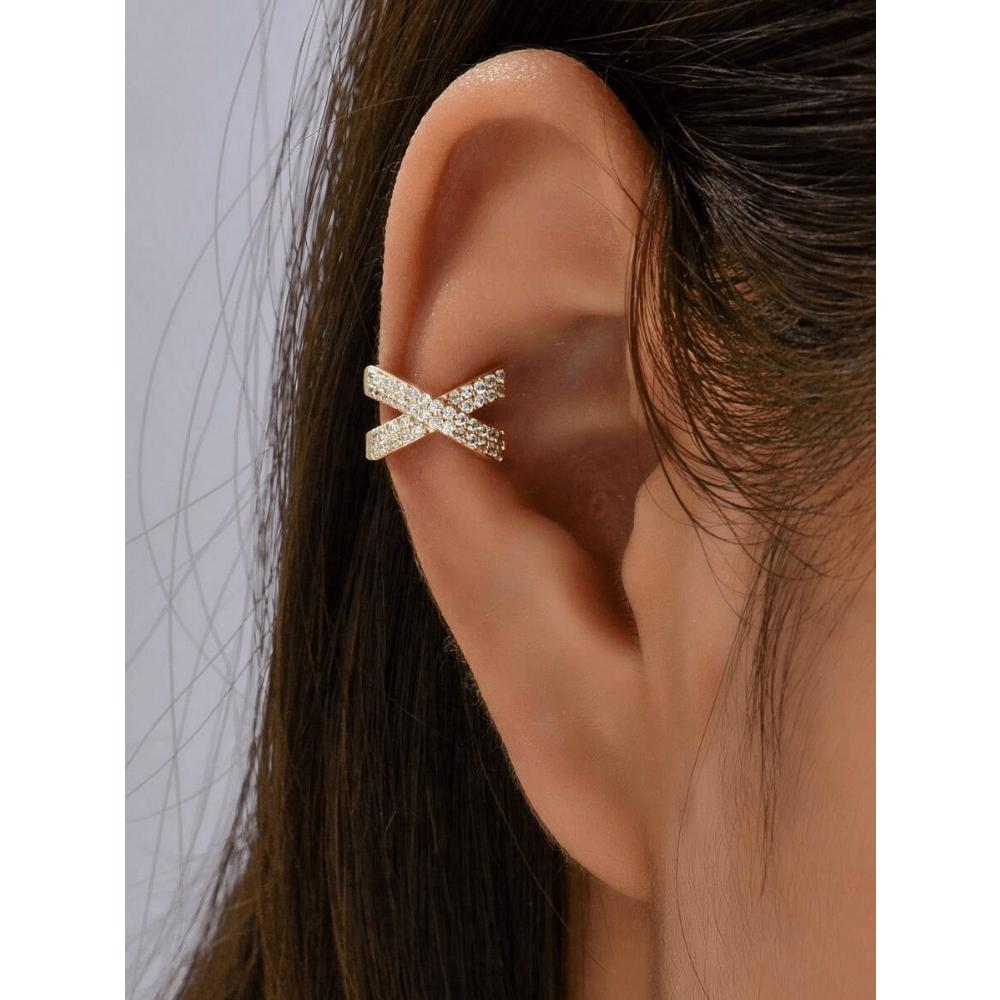 1pc Cubic Zirconia Decor Ear Cuff Copper Jewelry one-size