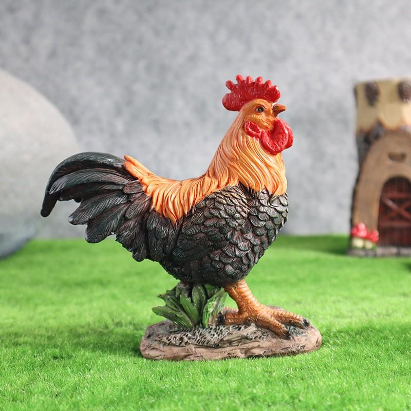 Rustic Farmhouse Rooster Hen With Three Chicks Garden Decor Resin Figurine Outdoor Yard Ornament