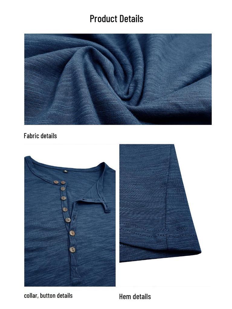 Men's Bamboo Cotton Henley T-Shirt - Short-Sleeve Outdoor European and American Style