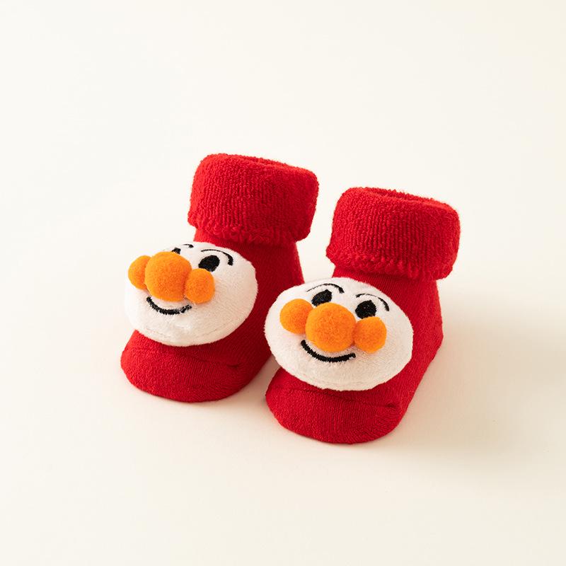 Newborn Red Non-slip Plush Socks for Autumn/Winter - Warm Terry Christmas Floor Socks for Babies and Toddlers.