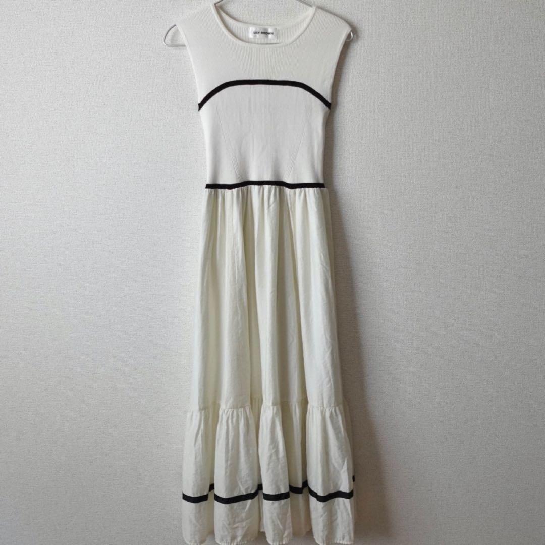 [Good condition] LILY BROWN Docking knit dress white