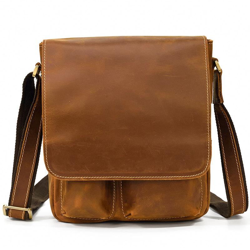 Leather Shoulder Bag Flip Crazy Horse Leather Messenger Bag First Layer Cowhide Shoulder Bag Spring And Summer Leisure
