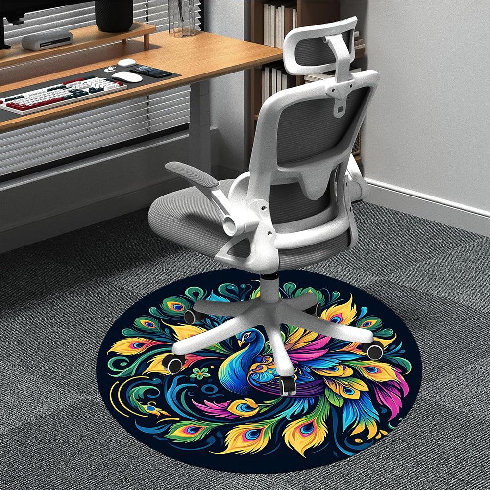 Tapis rond à motif plumes de paon (1 pièce), idéal pour le bureau, la chambre ou le salon. Décoration intérieure disponible en plusieurs tailles.