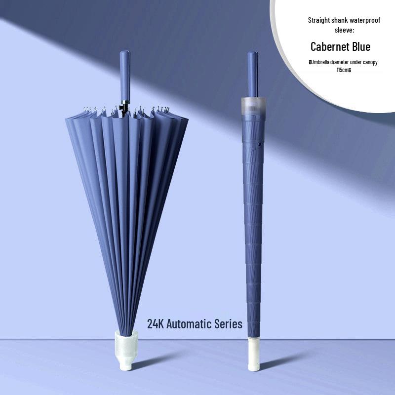 Windproof Solid Color 24-Rib Automatic Business Umbrella - Long Handle Sun and Rain Shield, Ideal for Gifting.