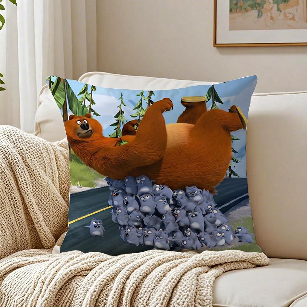 Cute Fun Cartoon GGrizzly And LLemmings Cushion Cover Linen Pillowcase Soft for Sofa Bed Home Room Decor