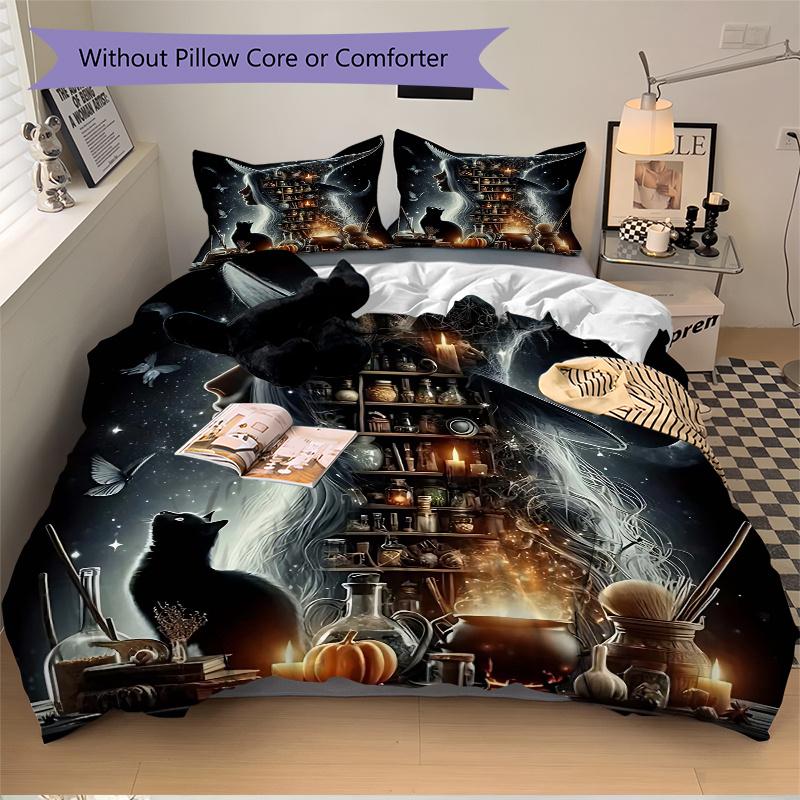 3pcs Witch's Cauldron Quilt Set Cartoon Themed Bed Quilt Set Lovely Character Bedroom Decor Bed Quilt Set