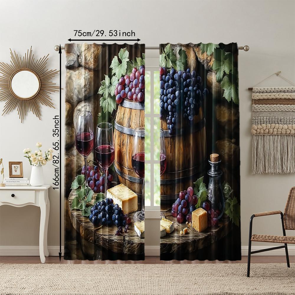 Set Of 2 Versatile Polyester Transparent Curtains Home Decoration Grapes Red Wine Theme Use Bedrooms Living Rooms Curtain For Area Made