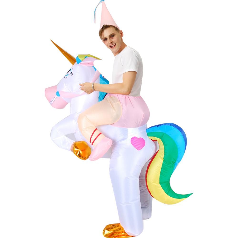 Adult Kids Colorful Unicorn Inflatable Costume Carnival Halloween Funny Cute Performance Dress For Child Fancy Suits