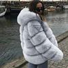 Women Faux Mink  Winter Hooded New Faux  Jacket Warm Thick Outerwear Jacket