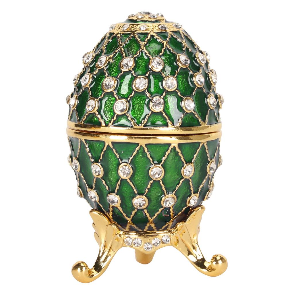 Pudełko na drobiazgi w kształcie jajka, stop cynku, błyszczący kryształ górski, wykwintne, eleganckie metalowe pudełko na biżuterię do przechowywania w domu, biurze, zielone