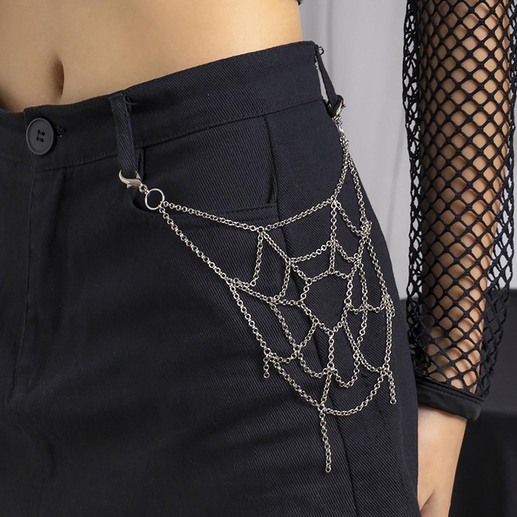 IngeSight.Z Punk Rock Metal Spider Web Waist Chain for Women Men Hip-Hop Jeans Key Chain Body Jewelry Gift Halloween Accessories