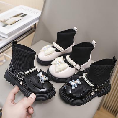 Kids Shoes Boots for Girl Winter Princess Ankle Boots Versatile Cute Bowknot Children Fashion Causal Socks Boots Thick Bottom
