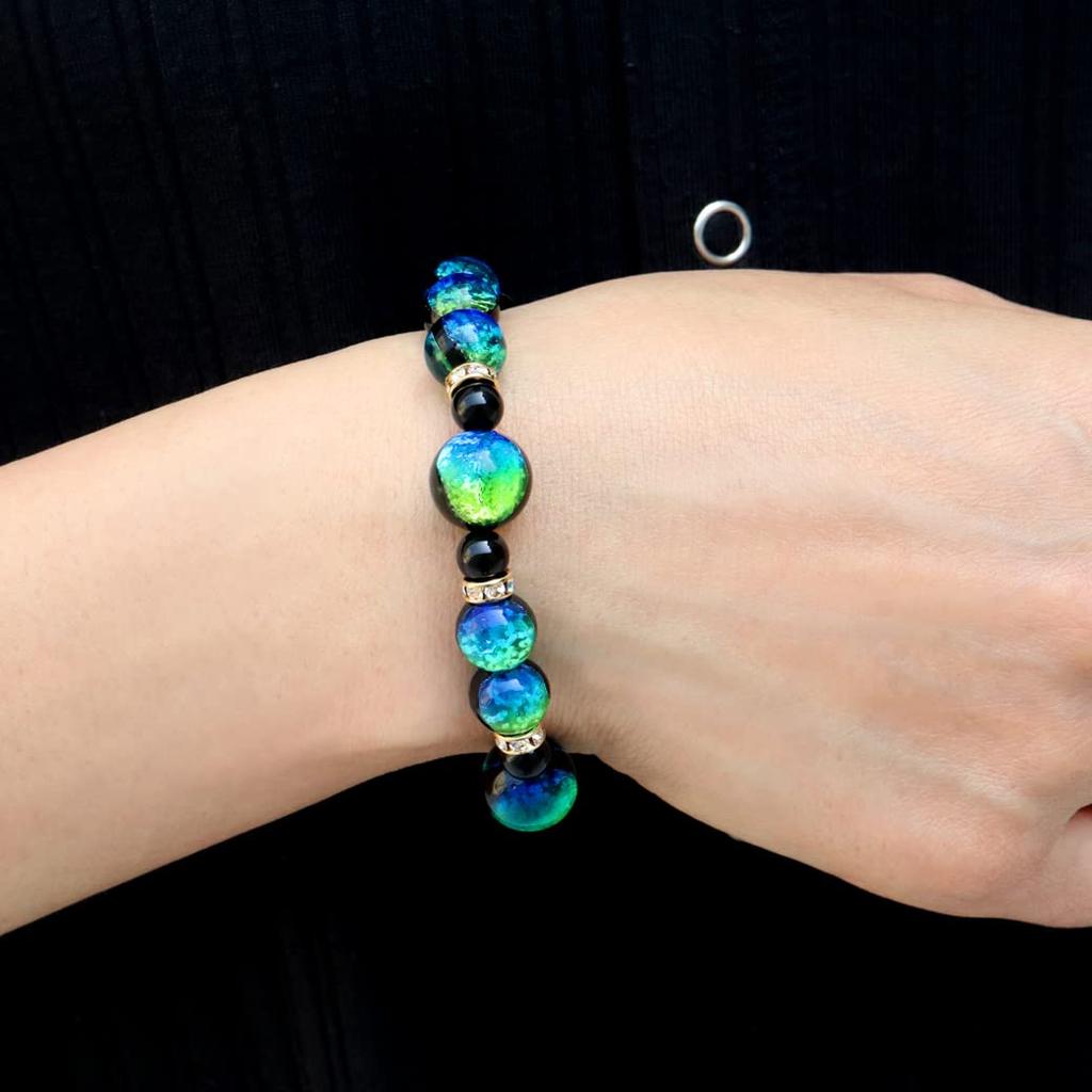 [GOLD STONE] Glowing Firefly Glass Kerama Marine Bracelet, Okinawa Power Stone, Inner Diameter: Approx. 15cm