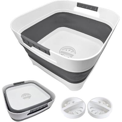 2.4 Gal (9L) Collapsible Dish Basin With 2 Drainage Plugs - Foldable Sink For Kitchen, Camping, RV | Space-Saving Multifunctional Wash Basin For