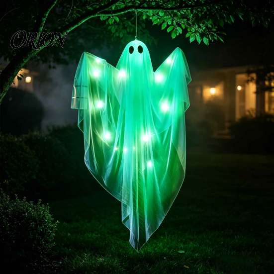 Spooky Holiday Entrance Decor Halloween Hanging Light Up Ghost Decoration, Large Flying for Horror Scene Layout Accessories Front Yard Patio