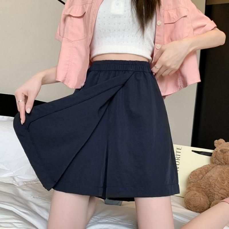Women Shorts Overalls Culottes Women's Summer Thin 2025 New Loose Wide-leg Five-point Pants Casual Ice Silk Sports Shorts
