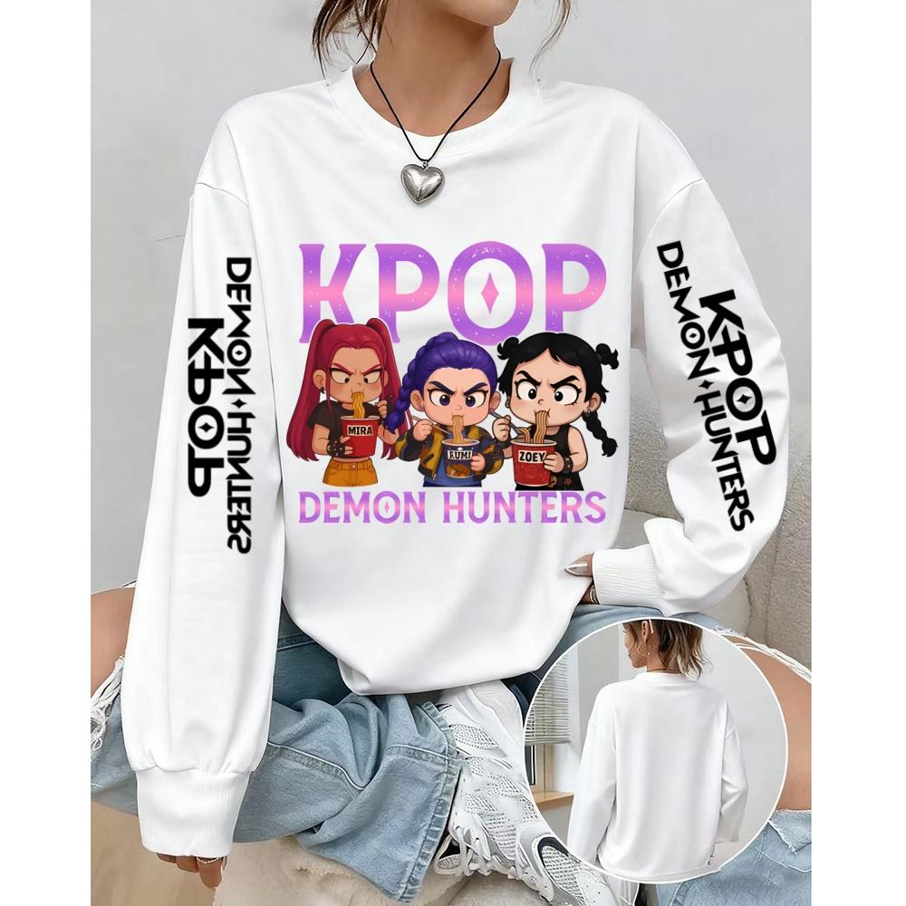 Women's Casual Anime KPop Demon Hunters Printed Pullover Sweatshirts Design Long Sleeved Round Neck Autumn