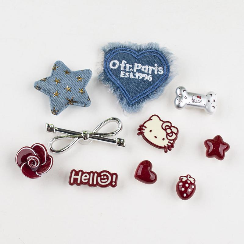 1 Set Diy Footwear Decoration Sanrio Hello Kitty Bowknot Red Series Shoe Charms Kit For Clogs & Sandals Xmas Gifts