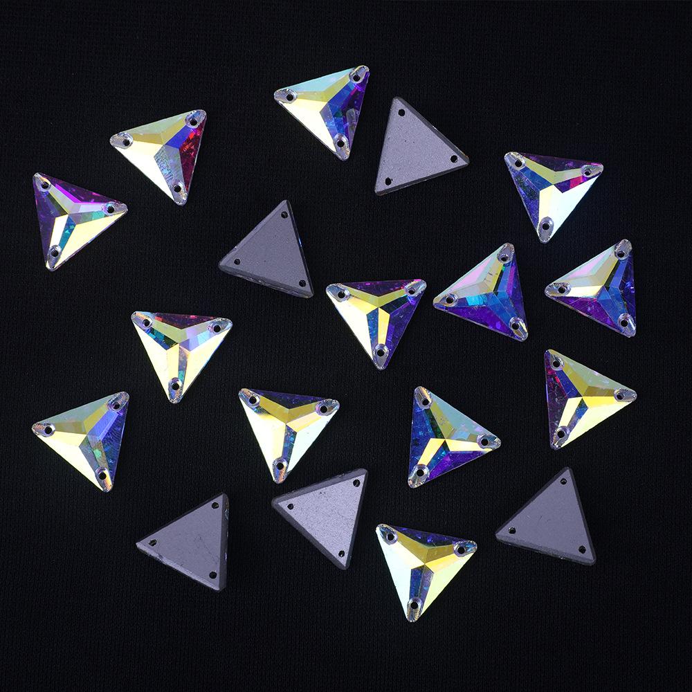 K9 Weichen Triangle Chamfered Double Hole Glass Hand Seam Drill, White Ab Colorful Clothing With Drill Diy Crystal Drill
