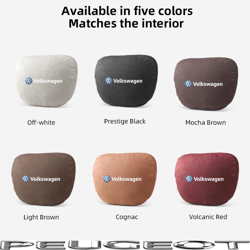 Car Suede Headrest Seat Neck Pillow Head Support For VW Tiguan Arteon Taigo Caddy CC e-up Golf Polo Passat Jetta Amarok Hub Cap