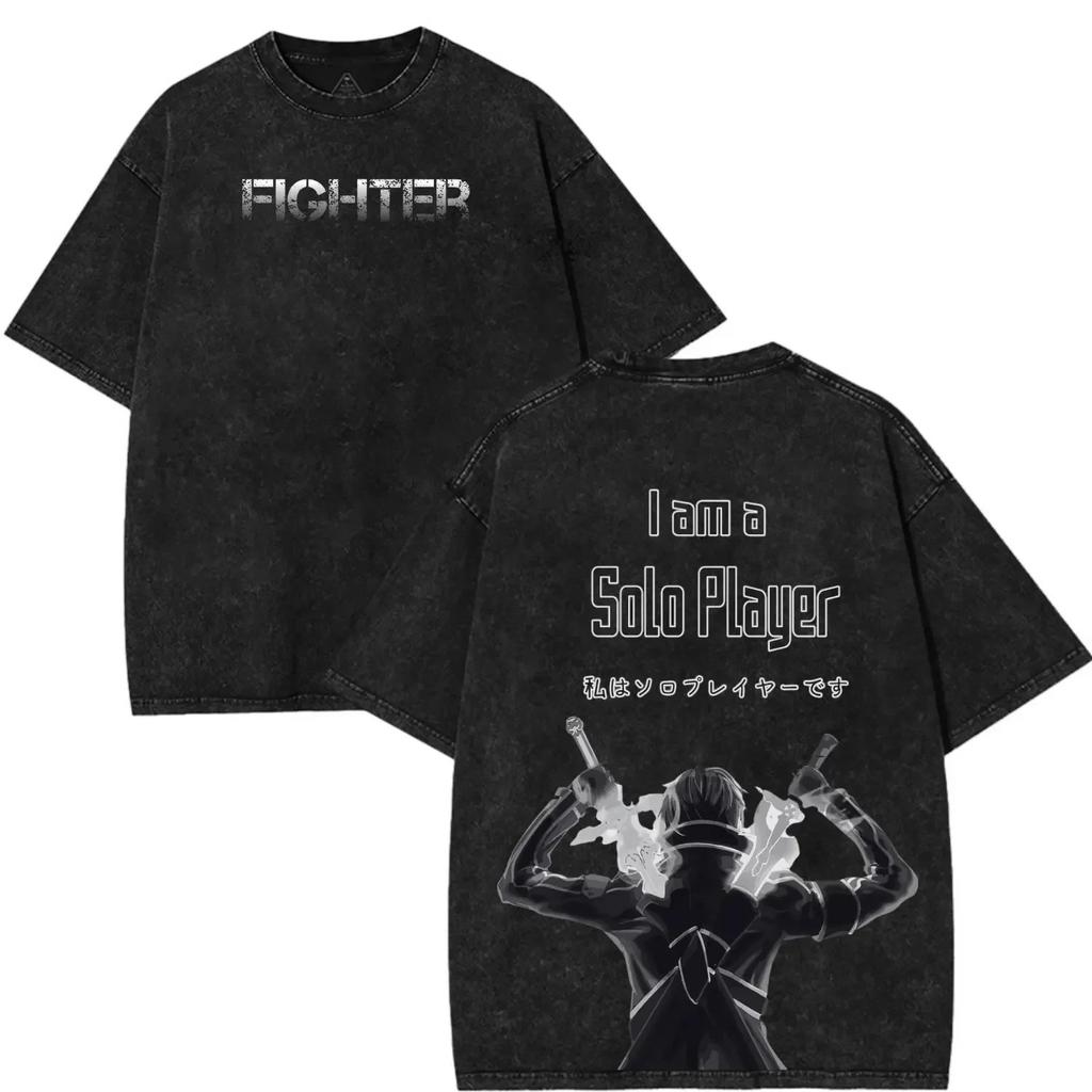 Anime Sword Art Online Graphic Print Tshirt Men Women Retro Washed Cotton Oversized Harajuku Streetwear Fashion Summer New Tee