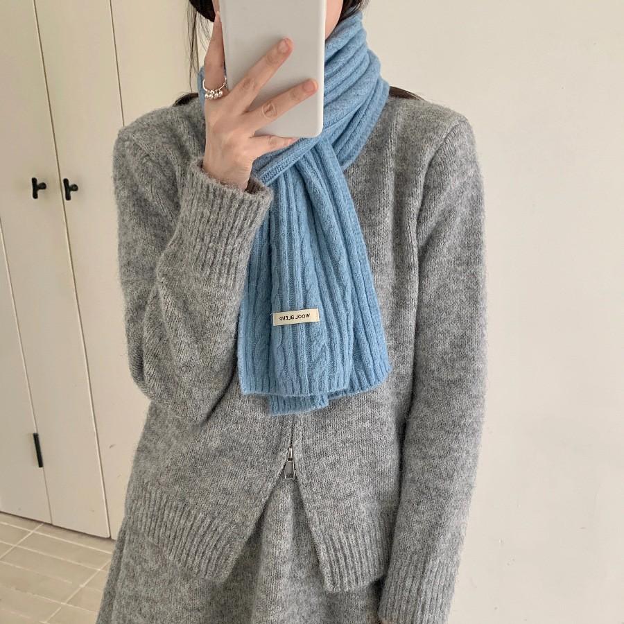 New Autumn and Winter Women's Figure Eight Scarf Wool Blended Knitted Solid Color Sweet Korean Style Versatile Fashionable Warm Scarf