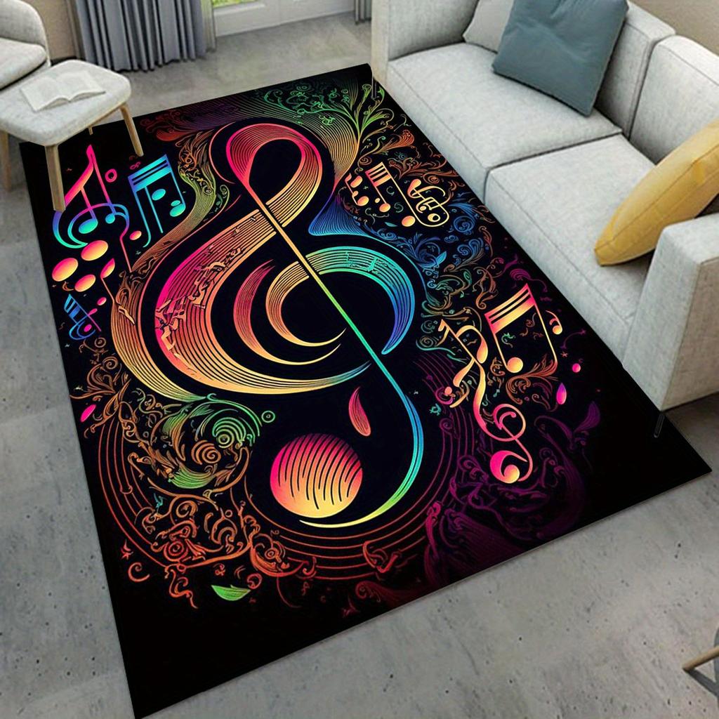 Musical Notes Non-Slip Floor Mat, Treble Clef Design Plush Carpet for Living Room Bedroom Game Room Dorm Decor