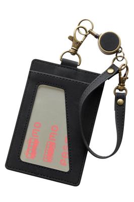 Pretimo Women's Pass Case with Reel, Privacy Protection, Black, Brushed Material