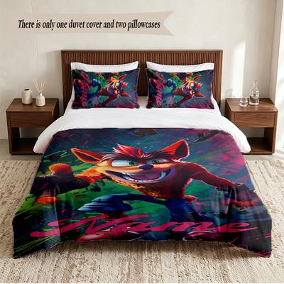 Crash Bandicoot  Personalized Custom Name 3‑Piece Bedding Set Soft Duvet Cover Set For Bedroom Home Decor
