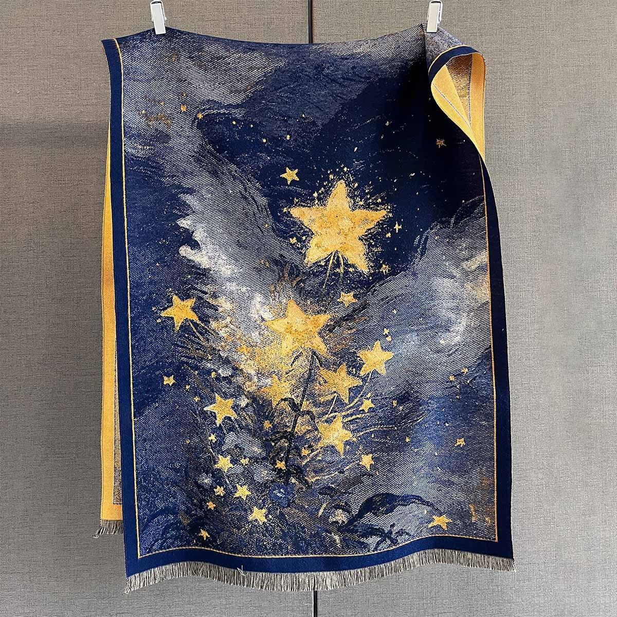 

Autumn/Winter Warm Scarf 185*65cm Star Print Tassel Shawl Women s Imitation Cashmere Thickened Warps Coldproof Windproof Blanket