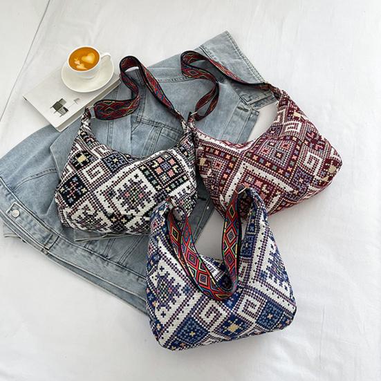 Women Ethnic Crossbody Bag Canvas Shoulder Bag with Adjustable Strap Multicolor Hobo