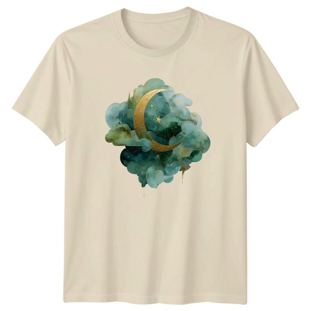 Crescent Moon Watercolor Celestial Starry TShirt Boho Mystical Birthday
