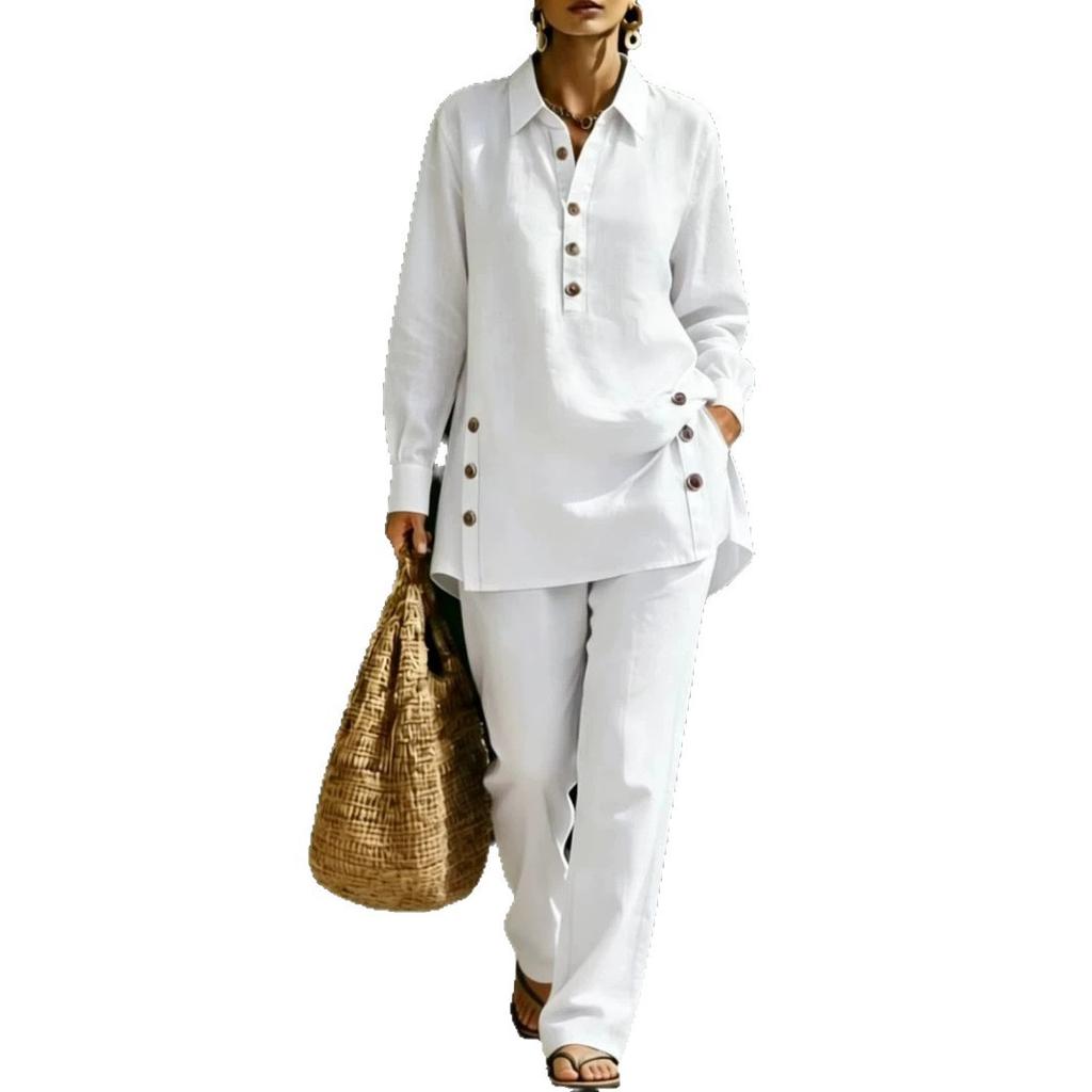 Popular 2026 autumn and summer cross-border new foreign trade women's clothing long-sleeved shirt casual trousers two-piece set