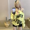 Women Oversize Fleece Lined Off Shoulder Vintage Print Sweatshirt