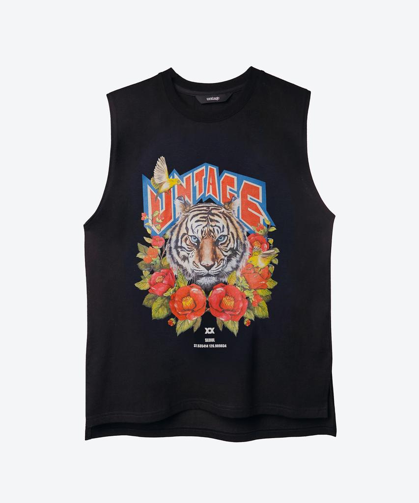 UNTAGE Tiger Print Sleeveless T-Shirt [Black(Unisex)]_Utt-St45