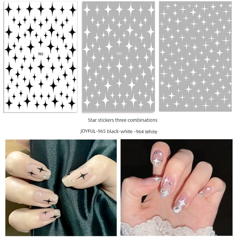 Internet Celebrity Peach Heart Nail Stickers Fresh White Heart Asterism Decals Fingernail Decoration Stars Heart Heart Stickers
