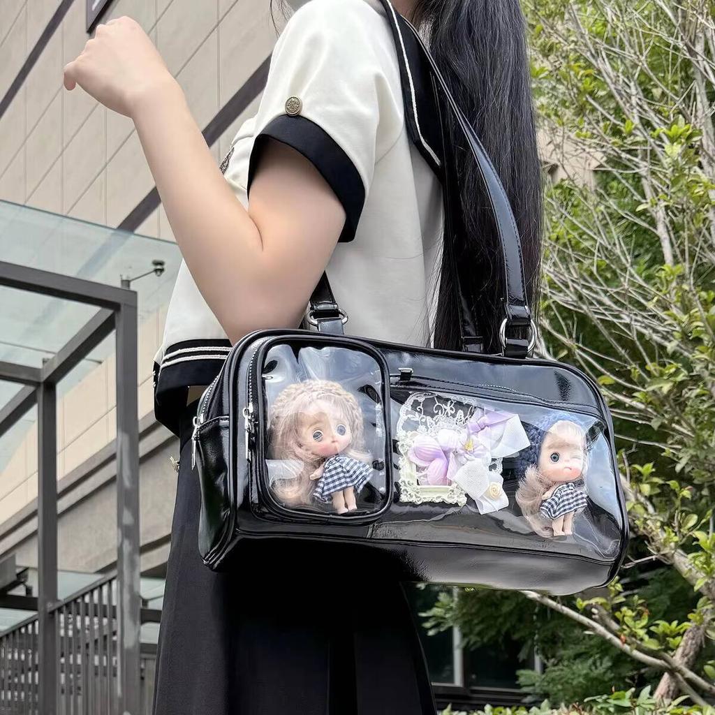 New Y2K Cute Ita Bag Large Capacity Fashion Shoulder Bag Lolita Girls Transparent Cosplay Underarm Bag DIY Badge Display Handbag