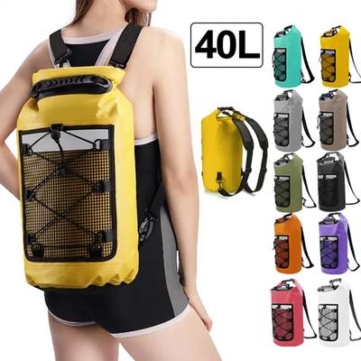 BEPAN 40L Floating Dry Bag for Kayaking Swimming Beach Waterproof Water Sports Rafting Boating Backpack Mesh Kayak Roll Top Travel Bag